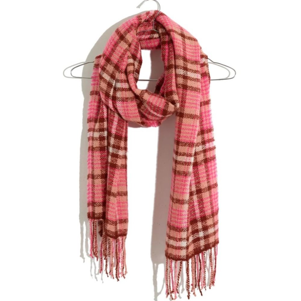 Madewell Gauzy Soft Azalea Plaid Cozy Scarf